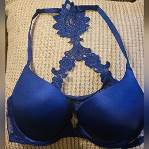 Victoria's Secret Front Closure Push Up Bra Size 34B Blue Lace Racerback